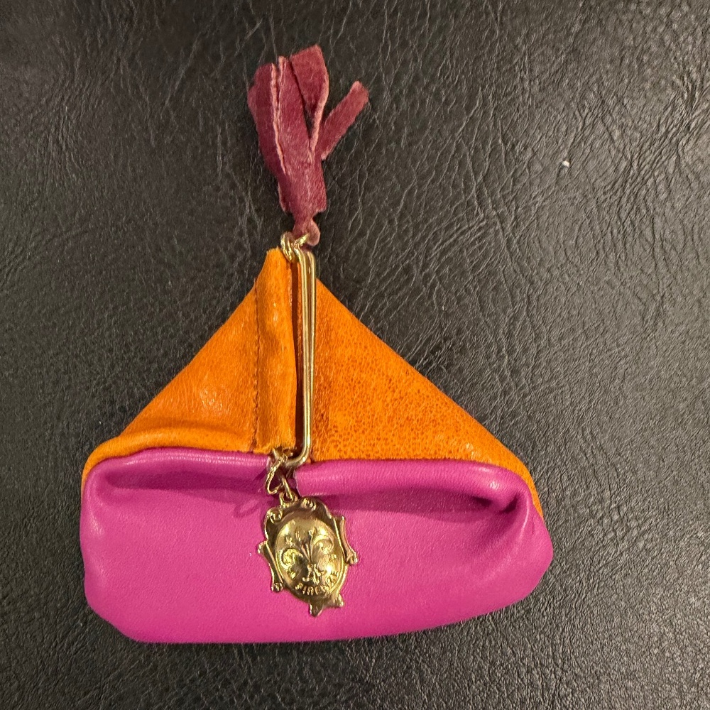 Firenze Leather Coin Purse from Italy Pink and Orange